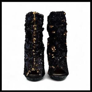 Liliana Black/Gold Sequin Ankle Booties - Women’s Size 7